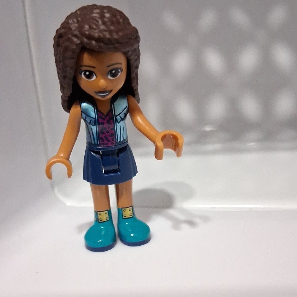 Lego Friends Mini Doll with Brown Hair, Teal Boots and Blue Skirt